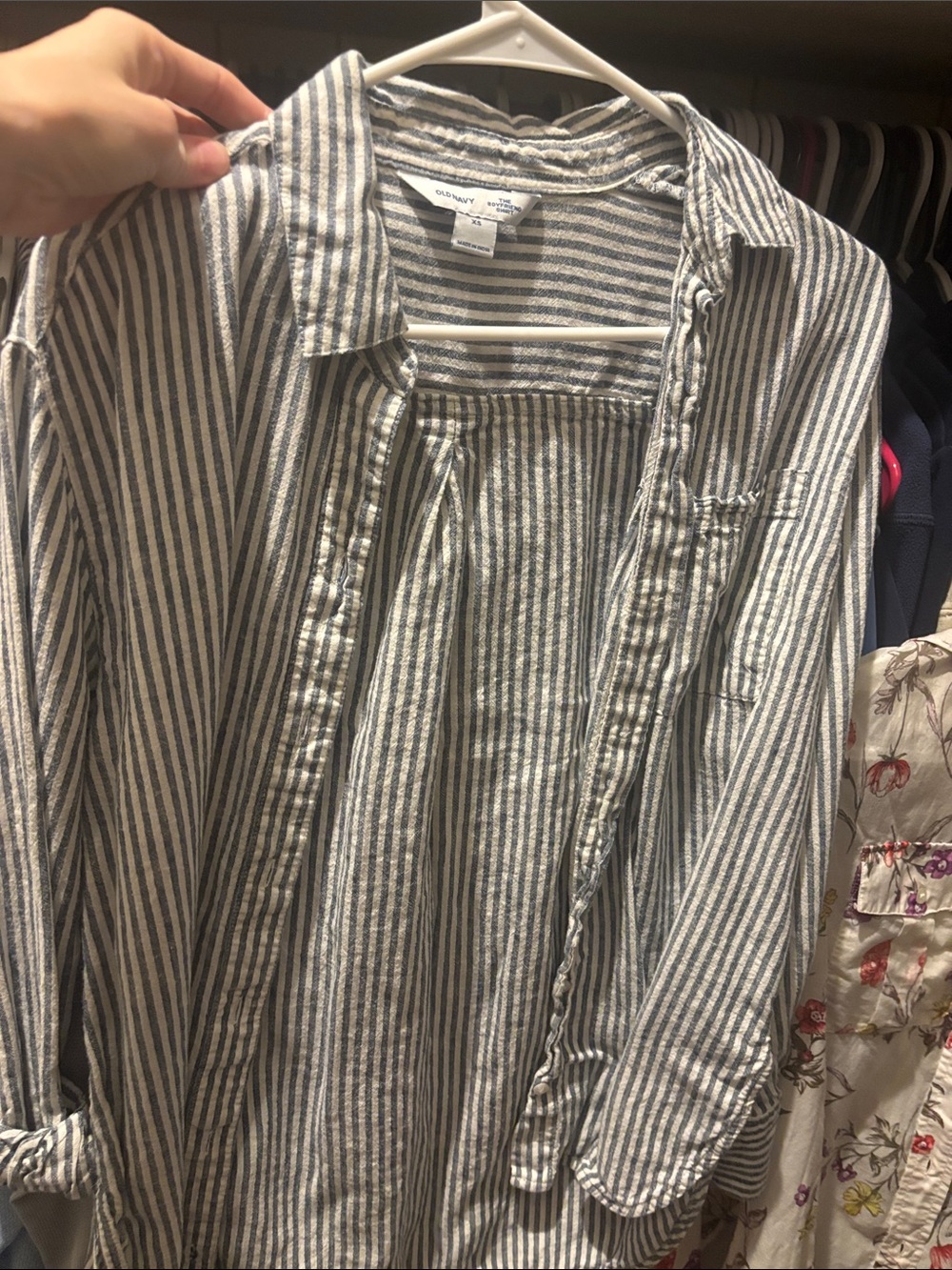 Old Navy Blue & White Striped Casual Button-Down Shirt